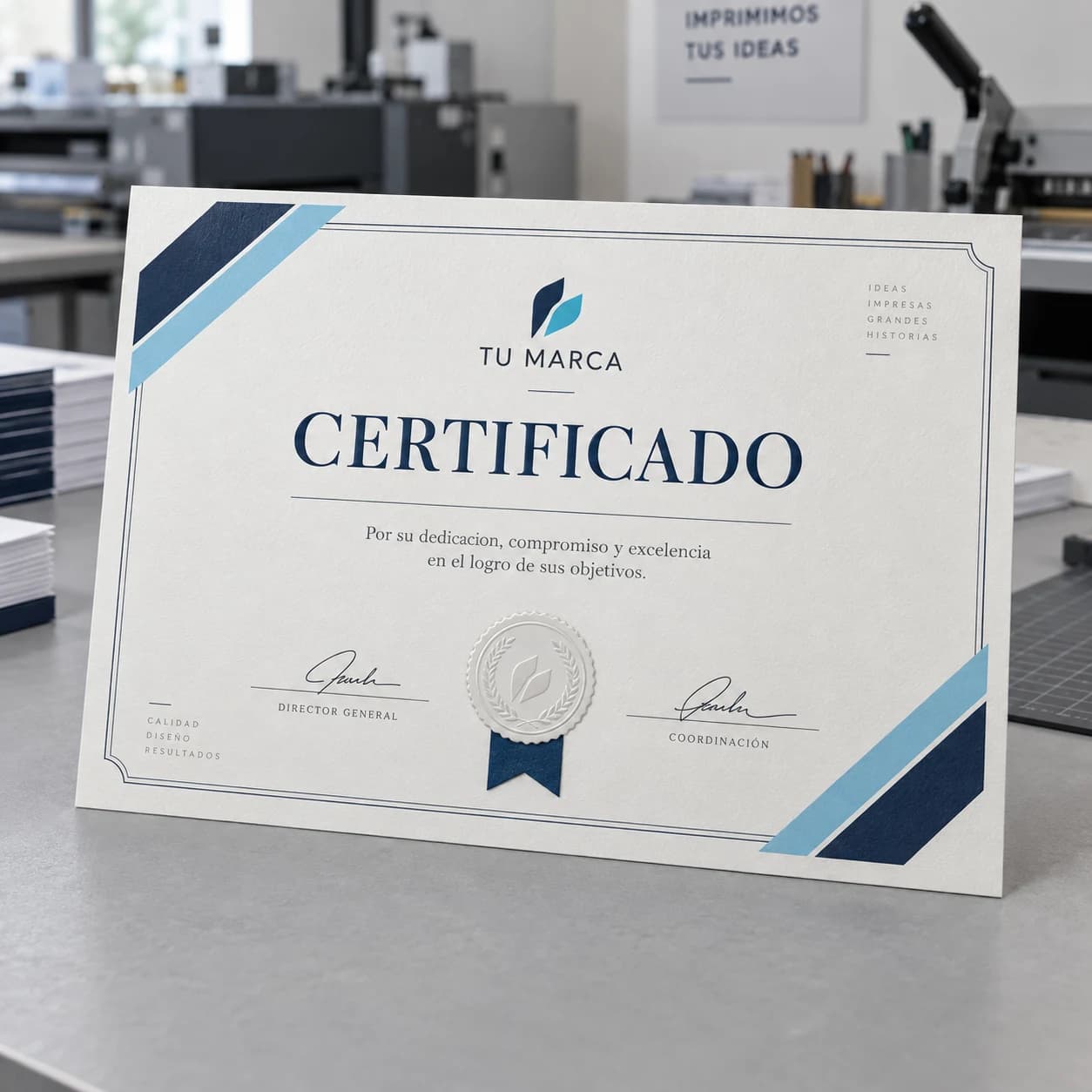 Certificado personalizado impreso en papel premium