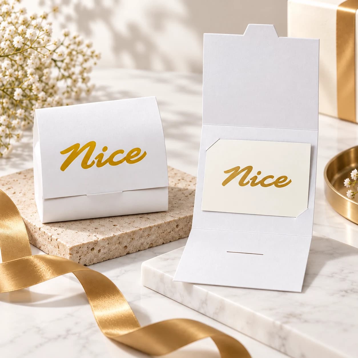 Sobre cuadrado para Gift Card personalizado para Nice en blanco y dorado